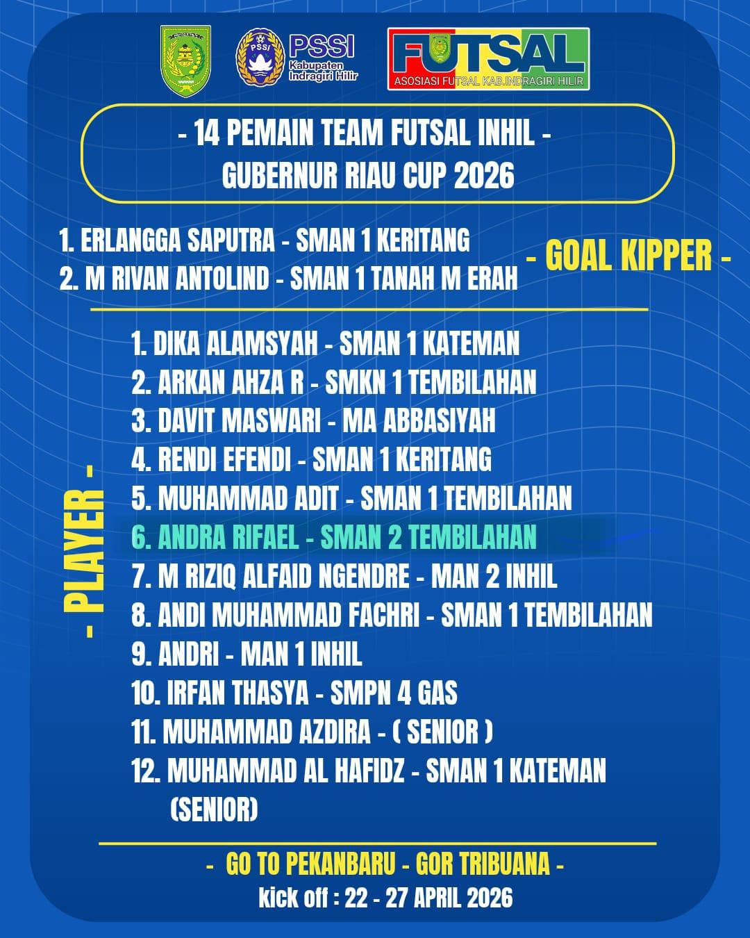 Andra Rifael Wakili SMAN 2 di Futsal Riau Cup 2026