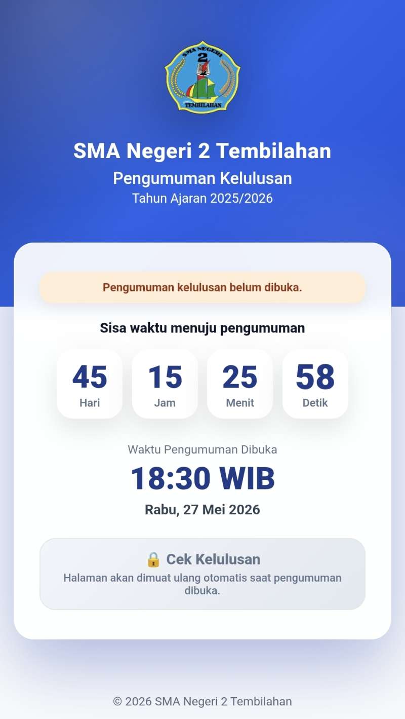 Pengumuman Kelulusan SMAN 2 Tembilahan Secara Online